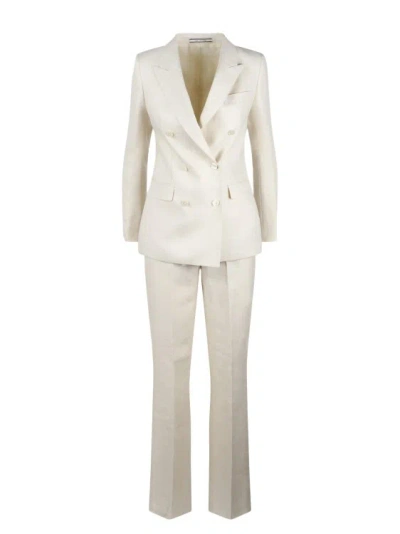 Shop Tagliatore Linen Double Breasted Suit In Neutrals