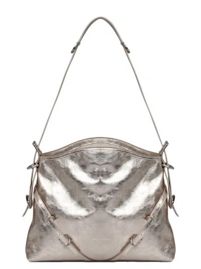 Shop Givenchy Laminated Leather Medium Voyou Bag In Metallic
