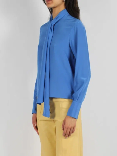 Shop Stella Mccartney Silk Crepe De Chine Pussybow Shirt In Blue