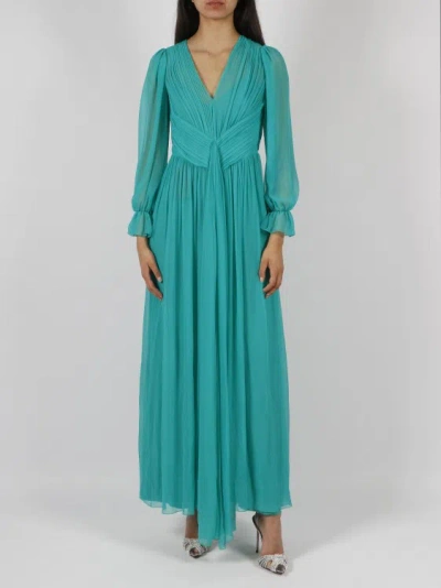 Shop Alberta Ferretti Organic Chiffon Dress In Green