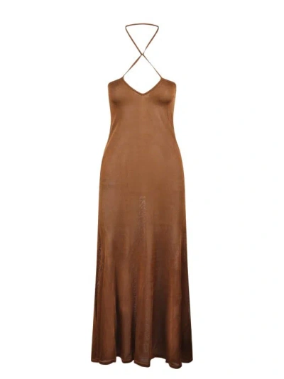 Shop Tom Ford Slinky Viscose Jersey Knit Halterneck Maxi Dress In Brown