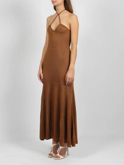 Shop Tom Ford Slinky Viscose Jersey Knit Halterneck Maxi Dress In Brown