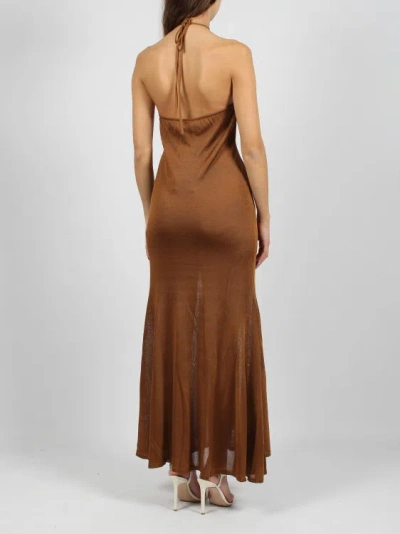 Shop Tom Ford Slinky Viscose Jersey Knit Halterneck Maxi Dress In Brown
