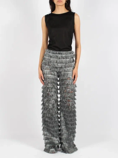 Shop Alberta Ferretti Fringes Fil Coupé Trousers In Grey
