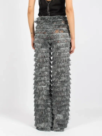 Shop Alberta Ferretti Fringes Fil Coupé Trousers In Grey