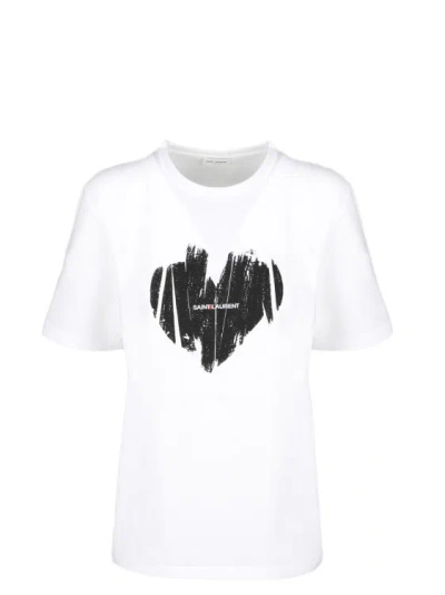 Shop Saint Laurent "heart" T-shirt In White