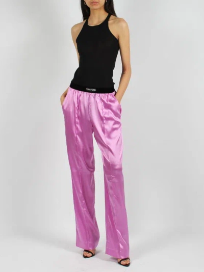 Shop Tom Ford Stretch Silk Satin Pj Pants In Pink