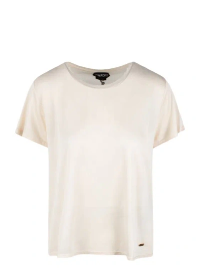 Shop Tom Ford Micro-rib Silk Jersey Crewneck T-shirt In Neutrals