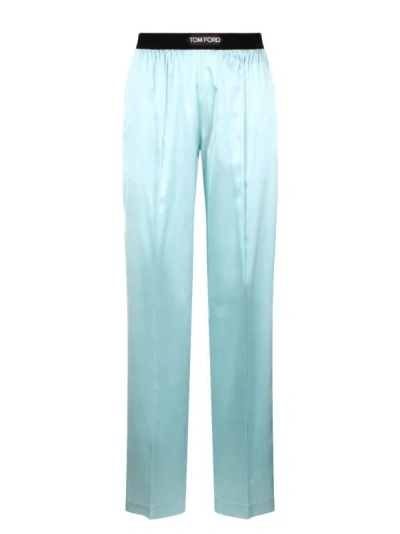 Shop Tom Ford Stretch Silk Satin Pj Pants In Blue