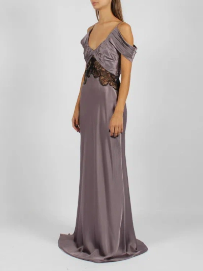 Shop Alberta Ferretti Lace Insert Long Dress In Purple