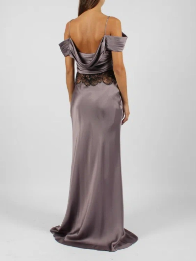 Shop Alberta Ferretti Lace Insert Long Dress In Purple