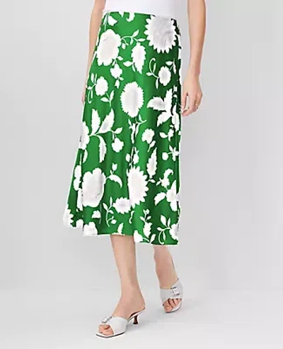 Shop Ann Taylor Floral Bias Midi Slip Skirt In Jolly Green