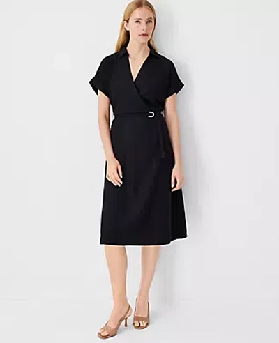 Shop Ann Taylor Crossover Collared Midi Shirtdress In Black