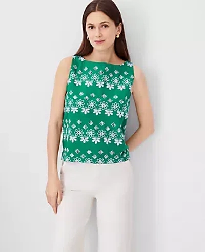 Shop Ann Taylor Eyelet Boatneck Shell Top In Jolly Green