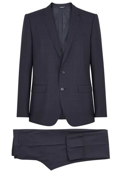 Shop Dolce & Gabbana Martini-fit Checked Wool Suit In Navy