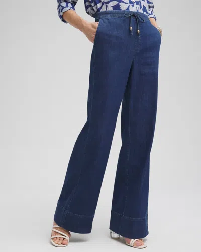 Shop Chico's Pull-on Drawstring Wide Leg Jean In Medium Wash Indigo Size 6p |  In Waikiki Indigo