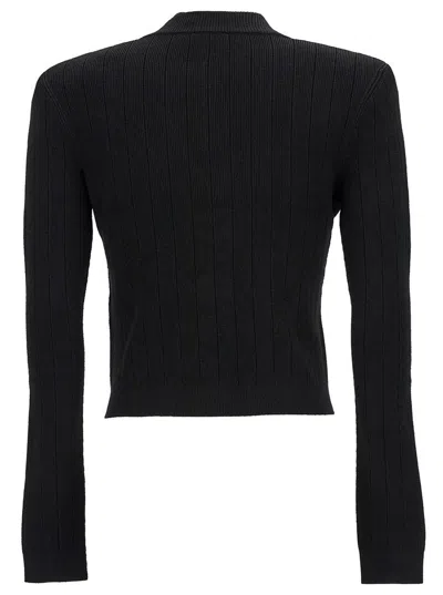 Shop Balmain Black Fitted Cardigan With V Neckline And Jewel Buttons In Knit Woman