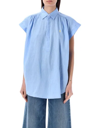Shop Polo Ralph Lauren Linen Popover Shirt In Austin Blue