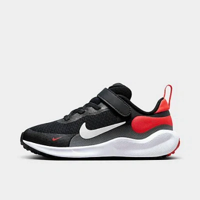 Shop Nike Little Kids' Revolution 7 Stretch Lace Running Shoes In Dark Obsidian/bright Crimson/black/white