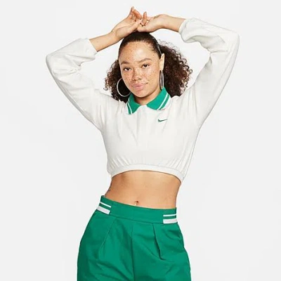 Shop Nike Women's Sportswear Collection Cropped Long-sleeve Polo Shirt In Sail/malachite/malachite