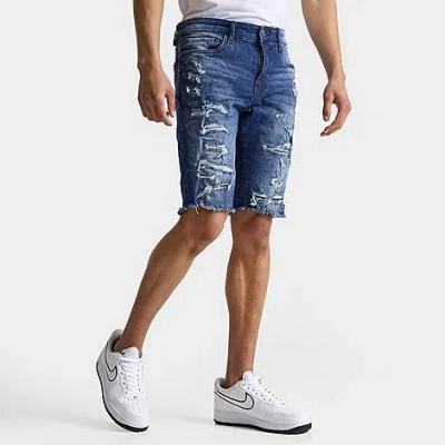 Shop Nike Jordan Men's Rip & Repair Denim Shorts In Blue 