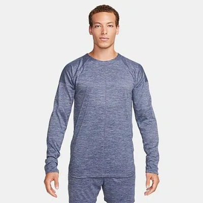 Shop Nike Mens' Yoga Dri-fit Long-sleeve Shirt In Thunder Blue/heather/thunder Blue