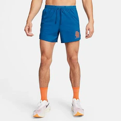 Shop Nike Men's Run Energy Stride 5" Brief-lined Running Shorts In Court Blue/court Blue/safety Orange