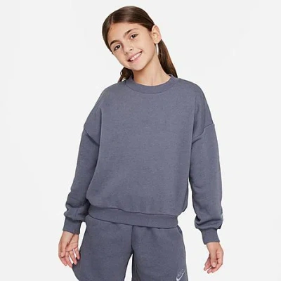 Shop Nike Big Kids' Sportswear Icon Oversized Fleece Crewneck Sweatshirt In Light Carbon/sail/ashen Slate