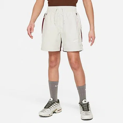 Shop Nike Kids' Sportswear Amplify Woven Shorts In Dark Team Red/light Bone/white
