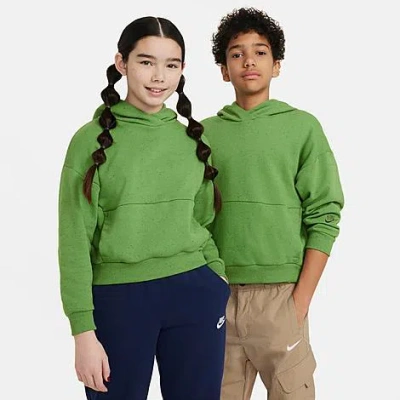 Shop Nike Big Kids' Sportswear Icon Fleece Flyease Pullover Hoodie In Chlorophyll/sail/treeline