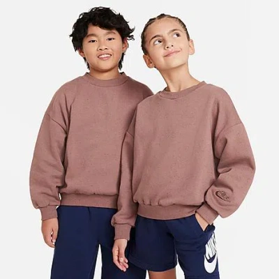 Shop Nike Big Kids' Sportswear Icon Oversized Fleece Crewneck Sweatshirt In Smokey Mauve/sail/plum Eclipse