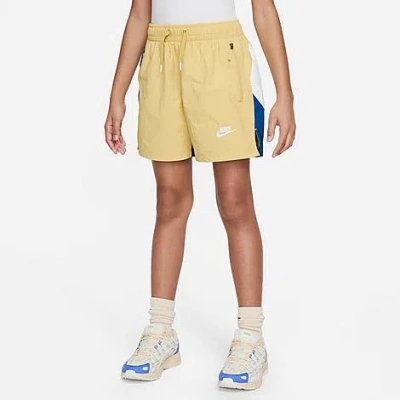Shop Nike Kids' Sportswear Amplify Woven Shorts In Saturn Gold/court Blue/white