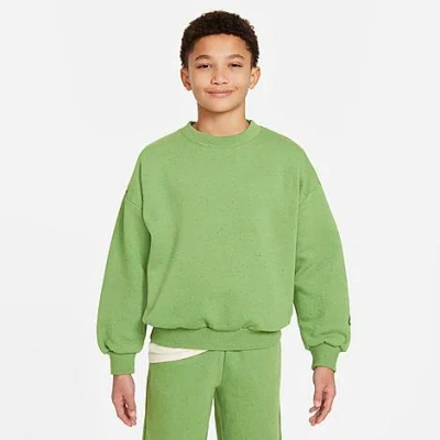 Shop Nike Big Kids' Sportswear Icon Oversized Fleece Crewneck Sweatshirt In Chlorophyll/sail/treeline