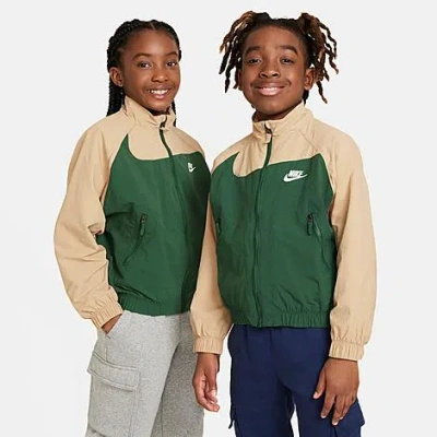 Shop Nike Kids' Sportswear Amplify Woven Full-zip Jacket In Fir/hemp/white