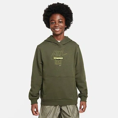 Shop Nike Big Kids' Sportswear Club Specialty Pullover Hoodie In Cargo Khaki/pear