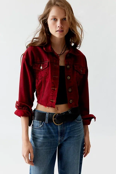 Shop Urban Renewal Remade Overdyed Cropped Y2k Denim Jacket In Red, Women's At Urban Outfitters