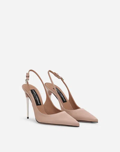 Dolce & Gabbana 105mm Slingback Leather Pumps In Beige