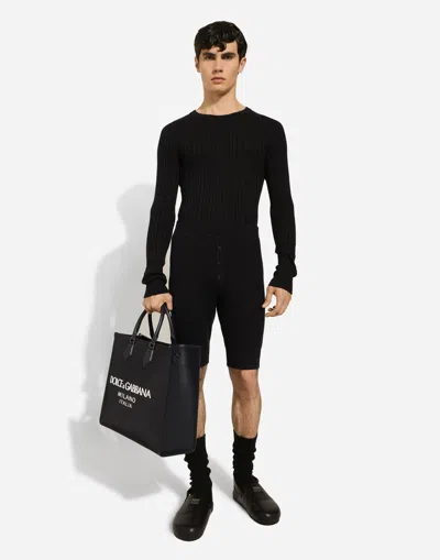 Dolce & Gabbana Large Nylon Shopper With Rubberized Logo In ブルー