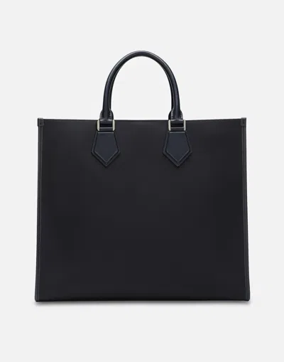 Dolce & Gabbana Large Nylon Shopper With Rubberized Logo In ブルー