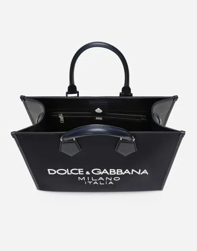 Dolce & Gabbana Large Nylon Shopper With Rubberized Logo In ブルー