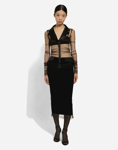 Dolce & Gabbana Giacca In Tulle Con Dettagli In Raso In Nero