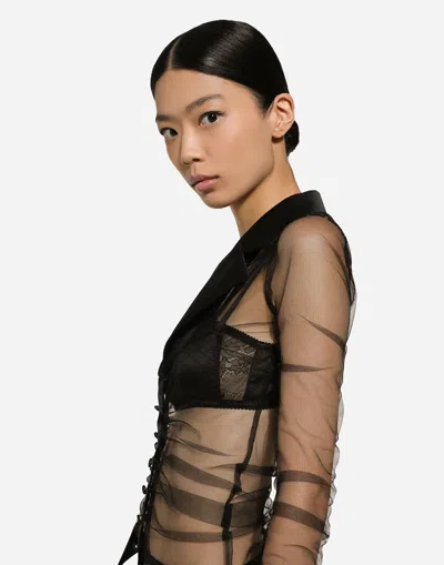 Dolce & Gabbana Giacca In Tulle Con Dettagli In Raso In Nero