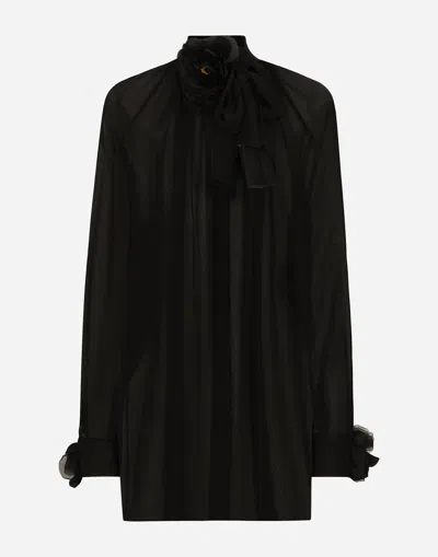 Dolce & Gabbana Silk Flower-detail Blouse In Nero