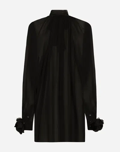 Dolce & Gabbana Silk Flower-detail Blouse In Nero