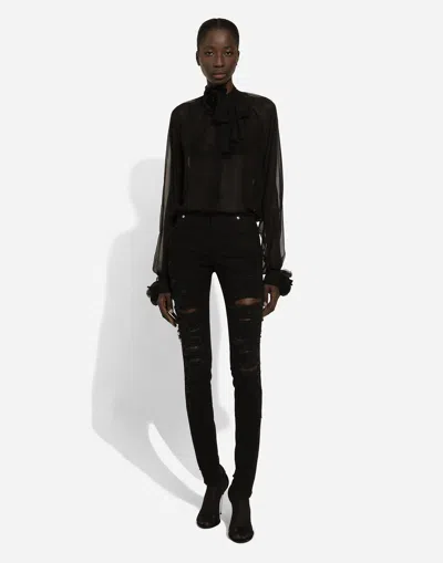 Dolce & Gabbana Silk Flower-detail Blouse In Nero