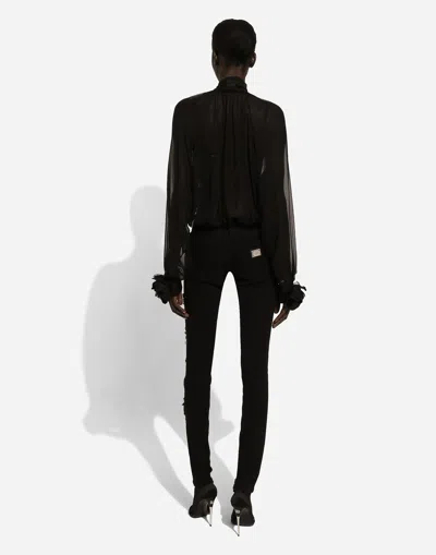 Dolce & Gabbana Silk Flower-detail Blouse In Nero