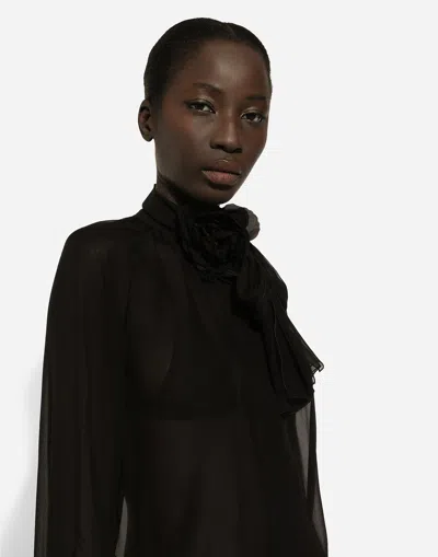 Dolce & Gabbana Silk Flower-detail Blouse In Nero