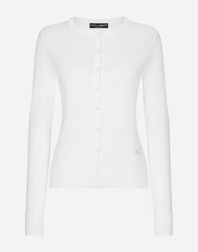 Dolce & Gabbana Cardigan Girocollo In Seta In Bianco Ottico