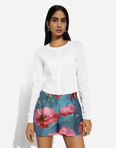 Dolce & Gabbana Cardigan Girocollo In Seta In Bianco Ottico
