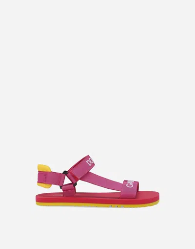 Dolce & Gabbana Logo-embroidered Touch-strap Sandals In Multicolore